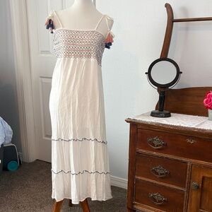 Hem & Thread off White Maxi Dress with Blue and Pink Accents